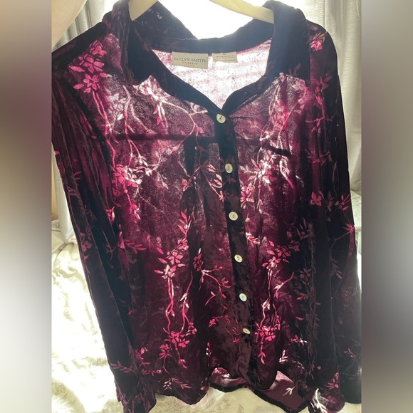 Vintage Purple Velvet Burnout Button Up Shirt 1X Sheer Whimsigoth Vamp Witch 90s - Picture 5 of 7